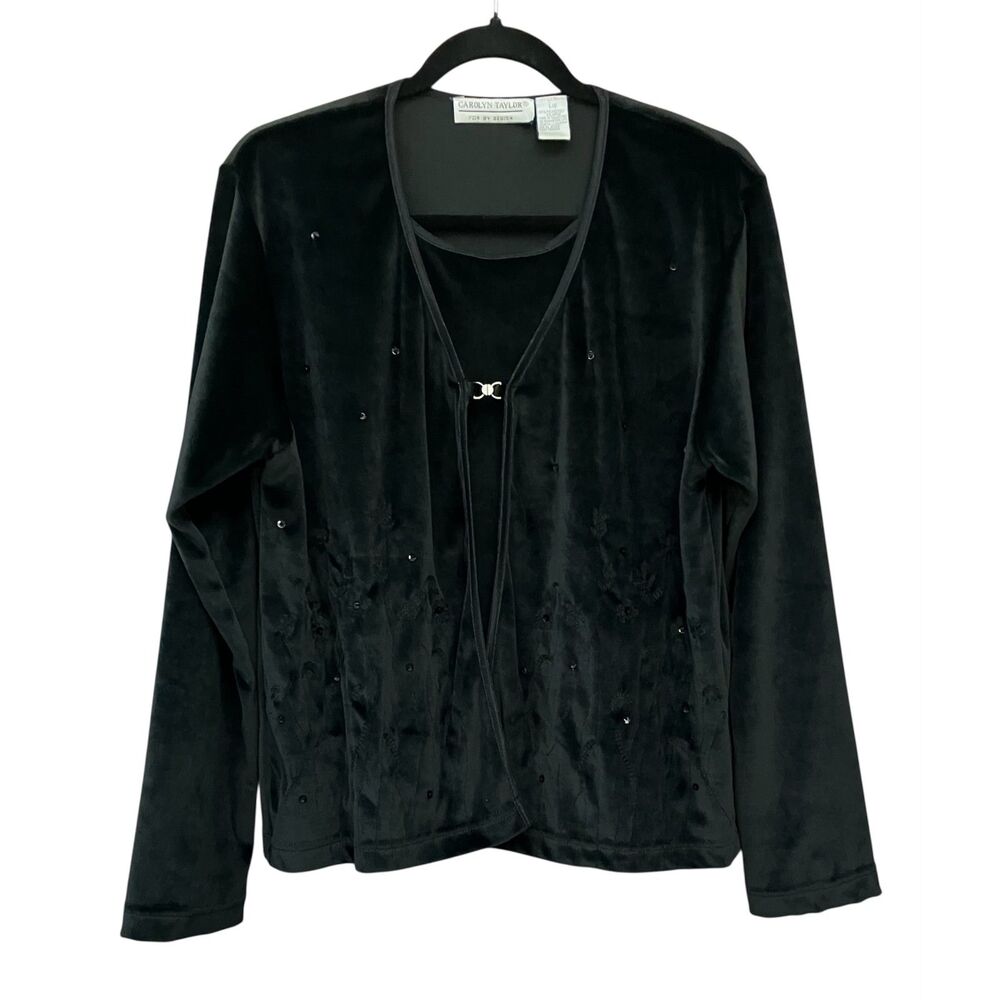 Vintage Carolyn Taylor embroidered and sequins velvet faux cardigan top